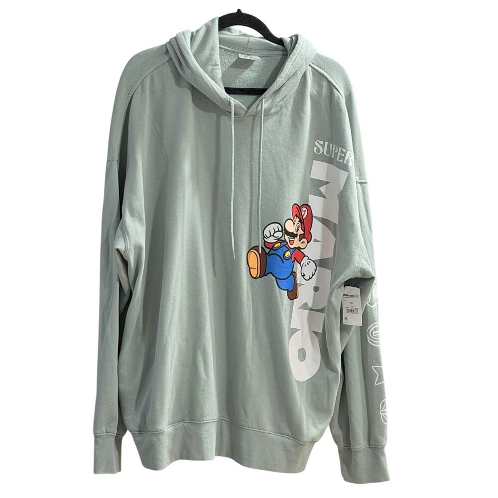 NWT Nintendo Super Mario Men's/Unisex Plus Hooded Pullover Lt. Green Size 2XL